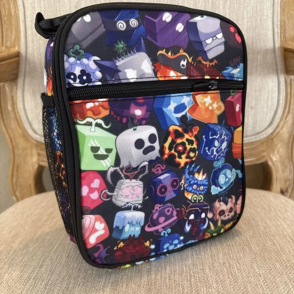 Blox Fruits Insulated Lunch Box Bag side mesh drink pocket school pre-k travel